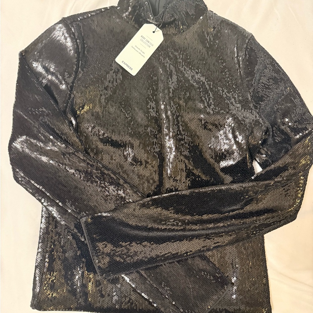 Express Black Sequin Crop Top
